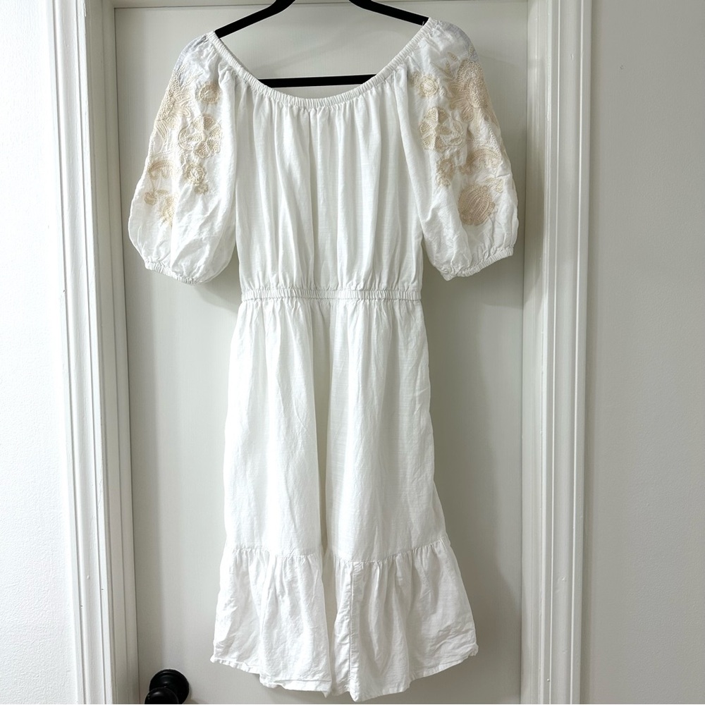 Knox Rose White Peasant Short Sleeve Midi Dress with Embroidered Sleeves, Size S - Picture 8 of 8